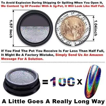 Holographic Nail Powder Fine Rainbow Holo Unicorn Mirror Laser Effect Multi Chrome Manicure Pigment Glitter Dust for Salon Home Nail Art DIY Deco, 0.04oz/1g, Sponge Tool/3pcs