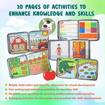 Montessori Quiet Busy Book - Airplane Activity Toy for Toddlers - Car Travel Preschool Road Trip