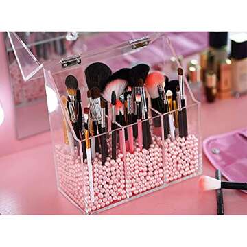 Newslly Clear Acrylic Makeup Organizer with 3 Brush Holder Compartment and Dustproof Lid, Cosmetic B...