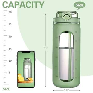 BLUEGO 56oz Motivational Glass Water Bottle with Straw