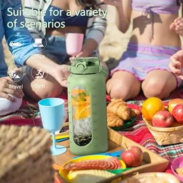 BLUEGO 56oz Motivational Glass Water Bottle with Straw