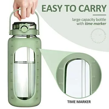 BLUEGO 56oz Motivational Glass Water Bottle with Straw