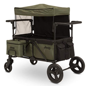 Jeep Deluxe Wrangler Stroller Wagon with Cooler Bag and Parent Organizer by Delta Children, Black/Green