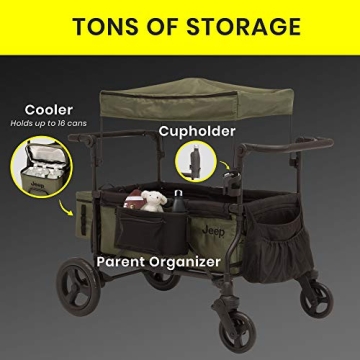 Jeep Deluxe Wrangler Stroller Wagon with Cooler Bag and Parent Organizer by Delta Children, Black/Green