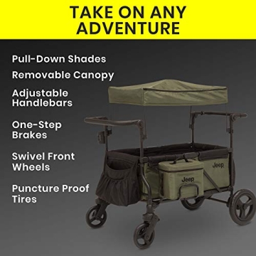 Jeep Deluxe Wrangler Stroller Wagon with Cooler Bag and Parent Organizer by Delta Children, Black/Green