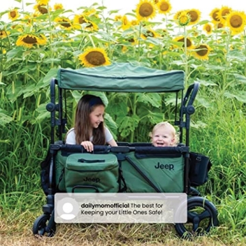 Jeep Deluxe Wrangler Stroller Wagon with Cooler Bag and Parent Organizer by Delta Children, Black/Green