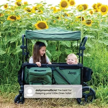 Jeep Deluxe Wrangler Stroller Wagon with Cooler Bag and Parent Organizer by Delta Children, Black/Green