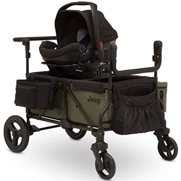 Jeep Deluxe Wrangler Stroller Wagon with Cooler Bag and Parent Organizer by Delta Children, Black/Green