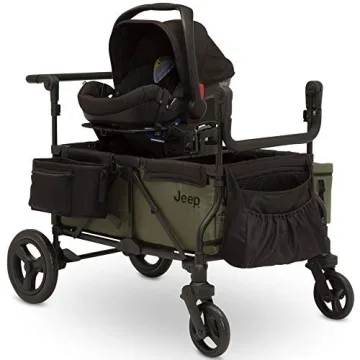 Jeep Deluxe Wrangler Stroller Wagon with Cooler Bag and Parent Organizer by Delta Children, Black/Green