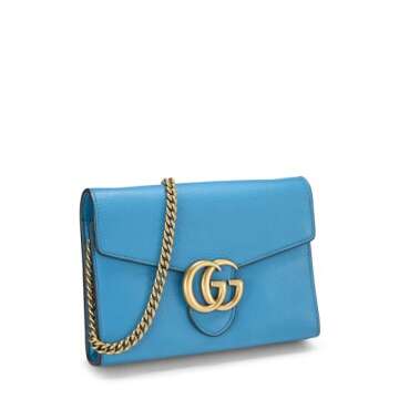 Gucci, Pre-Loved Blue Leather GG Marmont Wallet On Chain (WOC) Mini, Blue