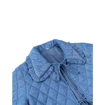 Vimida Women's Quilted Lightweight Jackets Long Sleeve Winter Cropped Cotton Padded Coat Jacket Bow Tie Puffy Outwear(Blue-S)
