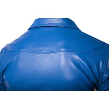 WSLCN Men Chic Moto Jacket Faux Leather Motorcycle Biker Jacket Classic Collar Coat Zip Keep Warm Autumn Winter Blue Size US M (Asian 2XL)