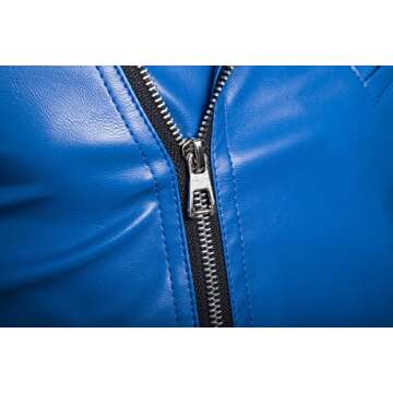 WSLCN Men Chic Moto Jacket Faux Leather Motorcycle Biker Jacket Classic Collar Coat Zip Keep Warm Autumn Winter Blue Size US M (Asian 2XL)