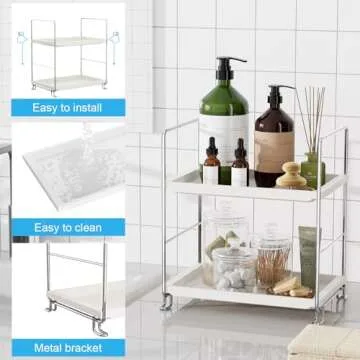 FSyueyun 2-Tier Bathroom Countertop Organizer, Tool-Less Installation Premium Plastics Makeup Shelf Organizer Perfume Skincare for Dresser Vanity Tray Organizers and Storage (Sliver)