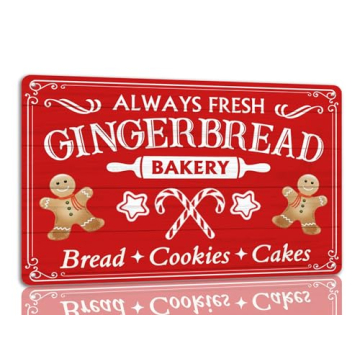 Always Fresh Gingerbread Bakery Tin Sign Funny Christmas Metal Signs Retro Santa Sign Christmas Wall...