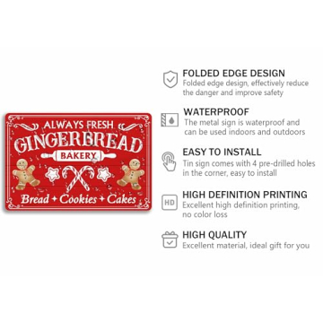Always Fresh Gingerbread Bakery Tin Sign for Christmas Decor