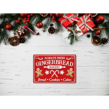 Always Fresh Gingerbread Bakery Tin Sign for Christmas Decor