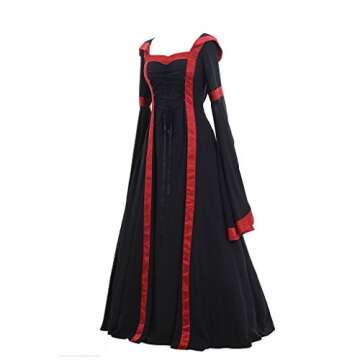 CosplayDiy Women's Gothic Victorian Witch Vampire Dress Medieval Renaissance Hooded Dress Trumpet Sleeves Cosplay Gown