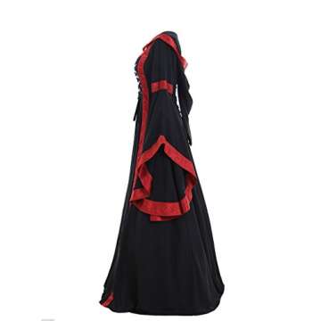 CosplayDiy Women's Gothic Victorian Witch Vampire Dress Medieval Renaissance Hooded Dress Trumpet Sleeves Cosplay Gown
