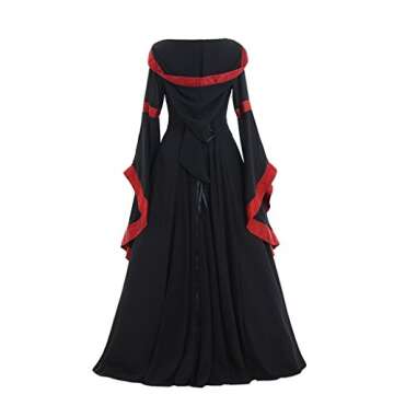 CosplayDiy Women's Gothic Victorian Witch Vampire Dress Medieval Renaissance Hooded Dress Trumpet Sleeves Cosplay Gown