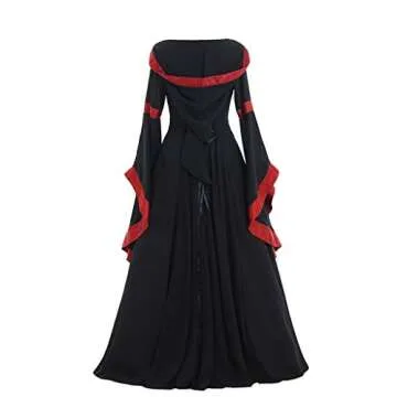 CosplayDiy Women's Gothic Victorian Witch Vampire Dress Medieval Renaissance Hooded Dress Trumpet Sleeves Cosplay Gown