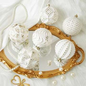 Gold Vintage Rustic Christmas Ball Ornaments，6 PCS Farmhouse Distressed Xmas Hanging Ornaments Sha...
