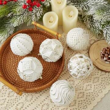 Gold Vintage Rustic Christmas Ball Ornaments，6 PCS Farmhouse Distressed Xmas Hanging Ornaments Shatterproof Antique Traditional Style Christmas Tree Decorations