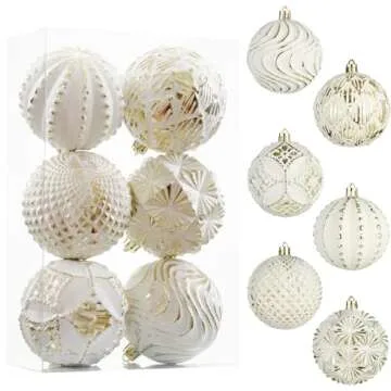 Gold Vintage Rustic Christmas Ball Ornaments，6 PCS Farmhouse Distressed Xmas Hanging Ornaments Shatterproof Antique Traditional Style Christmas Tree Decorations