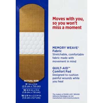 Band-Aid Brand Flexible Fabric Adhesive Bandages, Comfortable Sterile Protection & Wound Care for Minor Cuts & Burns, Quilt-Aid Technology to Cushion Painful Wounds, Assorted Sizes, 30 ct