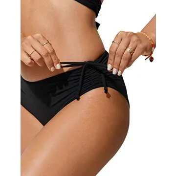 CRZ YOGA Womens Bikini Bottoms Full Coverage Bathing Swimsuit Adjustable Ruched Side Tie Swim Briefs Black Medium