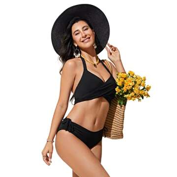 CRZ YOGA Womens Bikini Bottoms Full Coverage Bathing Swimsuit Adjustable Ruched Side Tie Swim Briefs Black Medium