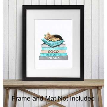 Yorkshire Terrier, Yorkie Glam Decor for Women, Girls Room, Teens Bedroom - High Fashion Design Wall Art - Light Blue Room Decoration - Luxury Designer Wall Decor - Cute Gift for Dog Lovers