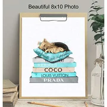 Yorkshire Terrier, Yorkie Glam Decor for Women, Girls Room, Teens Bedroom - High Fashion Design Wall Art - Light Blue Room Decoration - Luxury Designer Wall Decor - Cute Gift for Dog Lovers