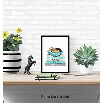 Yorkshire Terrier, Yorkie Glam Decor for Women, Girls Room, Teens Bedroom - High Fashion Design Wall Art - Light Blue Room Decoration - Luxury Designer Wall Decor - Cute Gift for Dog Lovers