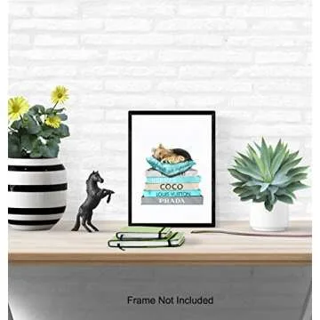 Yorkshire Terrier, Yorkie Glam Decor for Women, Girls Room, Teens Bedroom - High Fashion Design Wall Art - Light Blue Room Decoration - Luxury Designer Wall Decor - Cute Gift for Dog Lovers