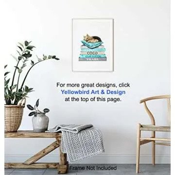 Yorkshire Terrier, Yorkie Glam Decor for Women, Girls Room, Teens Bedroom - High Fashion Design Wall Art - Light Blue Room Decoration - Luxury Designer Wall Decor - Cute Gift for Dog Lovers