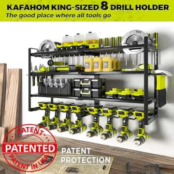 KAFAHOM Power Tool Organizer-8 Drill Holder Wall Mount,4 Layer Heavy Duty Metal Power Tool Storage R...