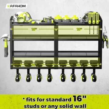 KAFAHOM Power Tool Organizer-8 Drill Holder Wall Mount,4 Layer Heavy Duty Metal Power Tool Storage Rack,Garage Tool Organizer and Storage with Screwdriver Holder/Plier Holder/Hammer Holder