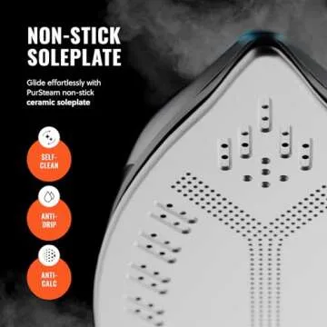 PurSteam SteamBurst+ 1750W Steam Iron, Ceramic Soleplate, Adjustable Steam, Burst of Steam, Self-Clean, Anti-Calc, Anti-Drip, Auto Shut-Off, Powerful & Long-Lasting Steam for All Fabrics