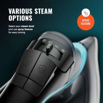 PurSteam SteamBurst+ 1750W Steam Iron, Ceramic Soleplate, Adjustable Steam, Burst of Steam, Self-Clean, Anti-Calc, Anti-Drip, Auto Shut-Off, Powerful & Long-Lasting Steam for All Fabrics