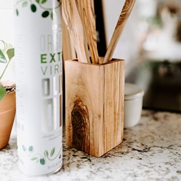 Thirteen Chefs Olive Wood Utensil Holder for Kitchen Tools