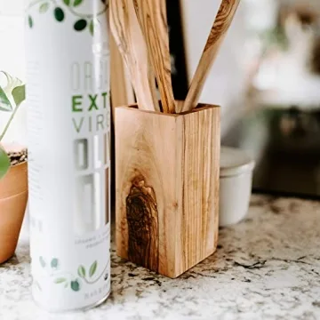 Thirteen Chefs Olive Wood Utensil Holder for Kitchen Tools