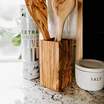 Thirteen Chefs Olive Wood Utensil Holder for Kitchen Tools