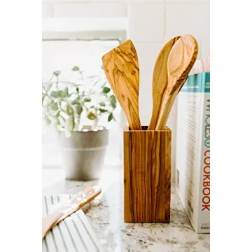 Thirteen Chefs Olive Wood Utensil Holder for Kitchen Tools