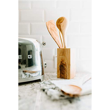 Thirteen Chefs Olive Wood Utensil Holder for Kitchen Tools