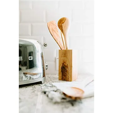 Thirteen Chefs Olive Wood Utensil Holder for Kitchen Tools