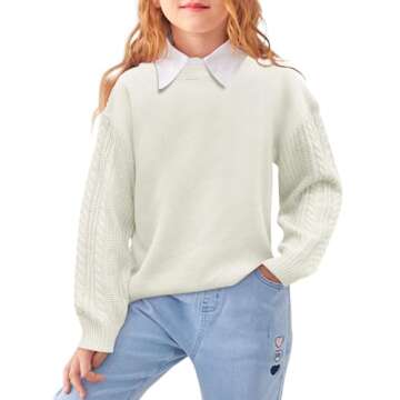 INFULEIMU Girls Sweaters Crewneck Long Sleeve Kids Sweater Fall Winter Chunky Knit Pullover Jumper 5...