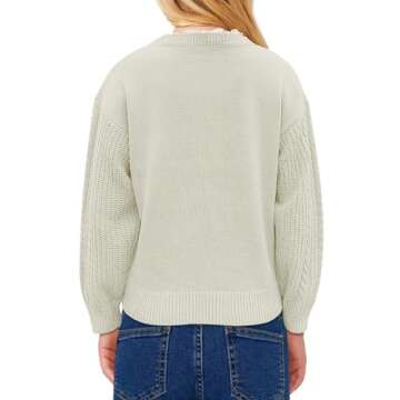 INFULEIMU Girls Sweaters Crewneck Long Sleeve Kids Sweater Fall Winter Chunky Knit Pullover Jumper 5-14 White