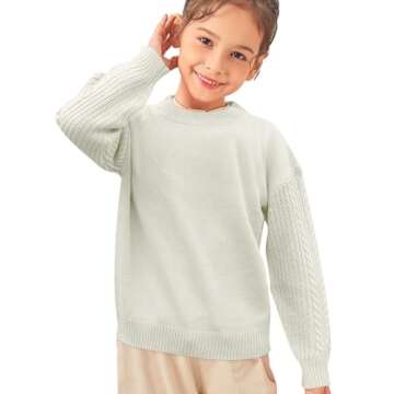 INFULEIMU Girls Sweaters Crewneck Long Sleeve Kids Sweater Fall Winter Chunky Knit Pullover Jumper 5-14 White