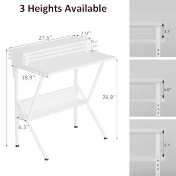 COTUBLR Small Desk, 27.5 Inch Small Computer Desk for Small Spaces, Computer Desk with Adjustable Monitor Stand, Compact Desk with Storage, Tiny Desk Study Desk for Bedroom Home Office, White